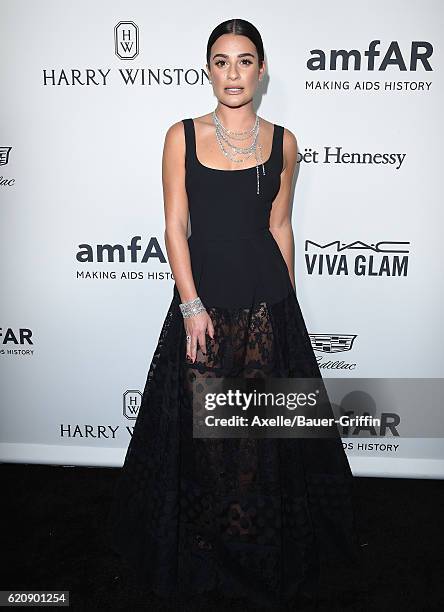 Actress Lea Michele arrives at amfAR's Inspiration Gala Los Angeles at Milk Studios on October 27, 2016 in Hollywood, California.