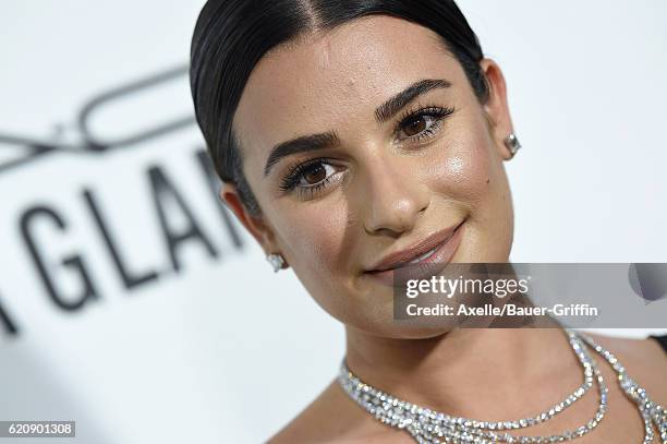 Actress Lea Michele arrives at amfAR's Inspiration Gala Los Angeles at Milk Studios on October 27, 2016 in Hollywood, California.