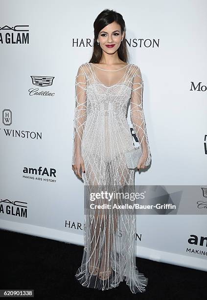 Actress Victoria Justice arrives at amfAR's Inspiration Gala Los Angeles at Milk Studios on October 27, 2016 in Hollywood, California.