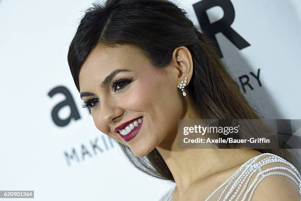 Actress Victoria Justice arrives at amfAR's Inspiration Gala Los Angeles at Milk Studios on October 27, 2016 in Hollywood, California.