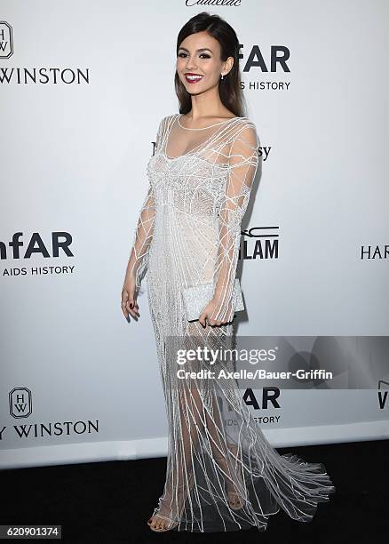 Actress Victoria Justice arrives at amfAR's Inspiration Gala Los Angeles at Milk Studios on October 27, 2016 in Hollywood, California.