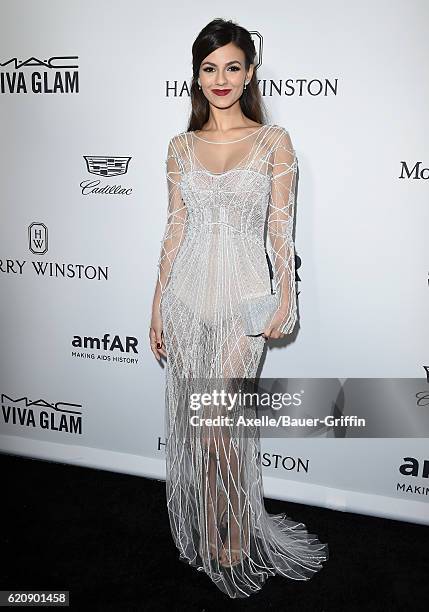 Actress Victoria Justice arrives at amfAR's Inspiration Gala Los Angeles at Milk Studios on October 27, 2016 in Hollywood, California.