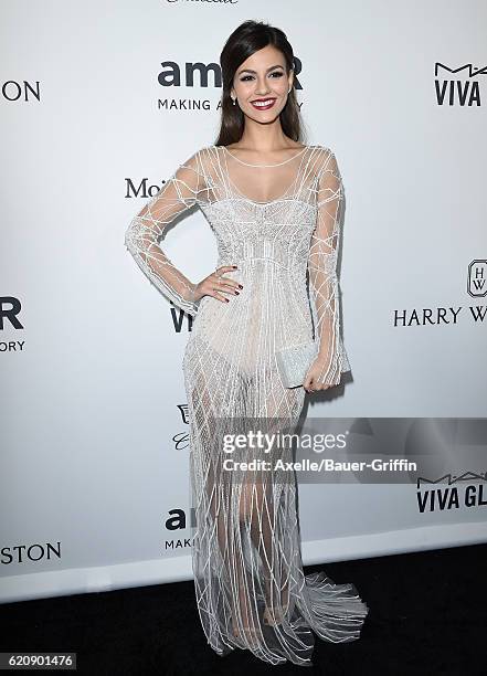 Actress Victoria Justice arrives at amfAR's Inspiration Gala Los Angeles at Milk Studios on October 27, 2016 in Hollywood, California.