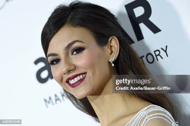 Actress Victoria Justice arrives at amfAR's Inspiration Gala Los Angeles at Milk Studios on October 27, 2016 in Hollywood, California.