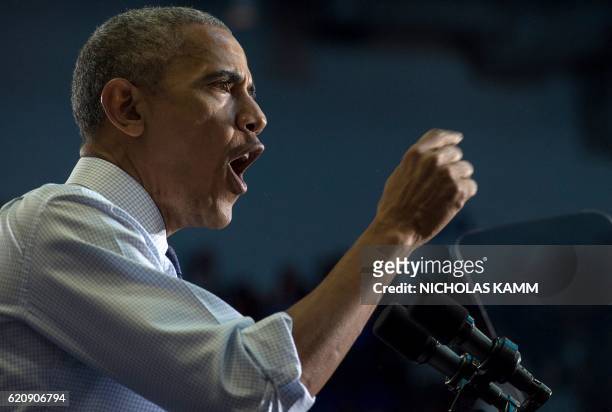 President Barack Obama speaks at a rally for Democratic presidential candidate Hillary Clinton at the University of North Florida in Jacksonville,...