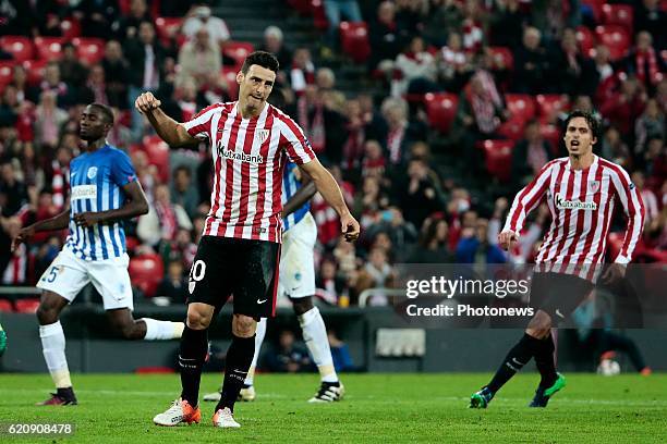 Bilbao, Spain Aritz Aduriz forward of Athletic Club Bilbao scores his goal from a penalty pictured during the UEFA Europa League group F stage match...