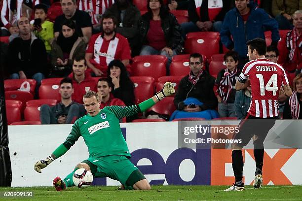 Bilbao, Spain Marco Bizot goalkeeper of KRC Genk pictured during the UEFA Europa League group F stage match between Athletic Club de Bilbao and KRC...