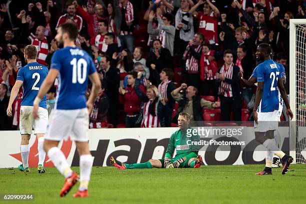 Bilbao, Spain Marco Bizot goalkeeper of KRC Genk looks dejected pictured during the UEFA Europa League group F stage match between Athletic Club de...