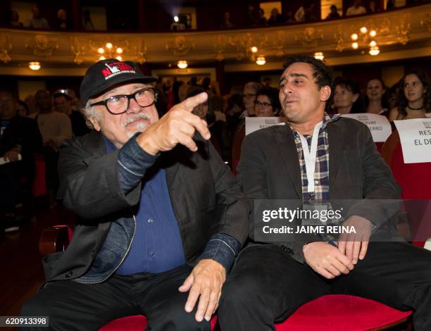 Actor, film director and productor Danny DeVito gestures past his son Jake during the "5 Evolution! Mallorca International Film Festival" in Palma de...