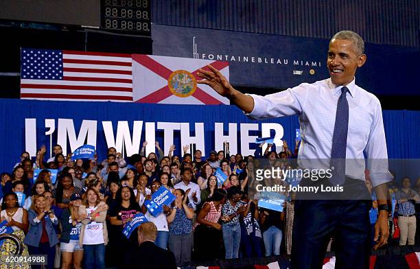 President Barack Obama speaks during a campaign rally to a crowd of 4,500 people in support of Democratic presidential candidate Hillary Clinton at...