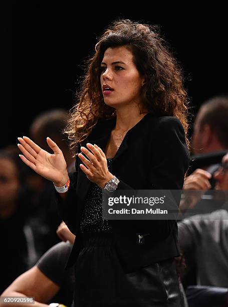 Noura El Shwekh , girlfriend of Jo-Wilfried Tsonga shows her support during the Mens Singles third round match on day four of the BNP Paribas Masters...