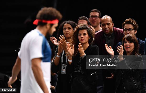 Noura El Shwekh , girlfriend of Jo-Wilfried Tsonga shows her support during the Mens Singles third round match on day four of the BNP Paribas Masters...