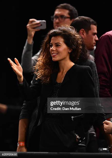 Noura El Shwekh, girlfriend of Jo-Wilfried Tsonga shows her support during the Mens Singles third round match on day four of the BNP Paribas Masters...