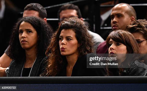 Noura El Shwekh , girlfriend of Jo-Wilfried Tsonga watches the action during the Mens Singles third round match on day four of the BNP Paribas...