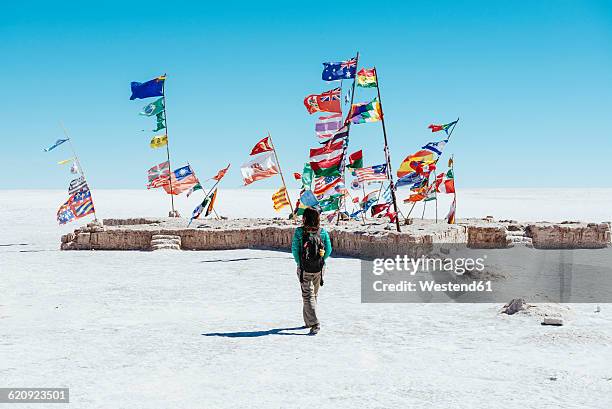 bolivia, atacama, altiplano, salar de uyuni, flags from all countries - bolivia photos et images de collection