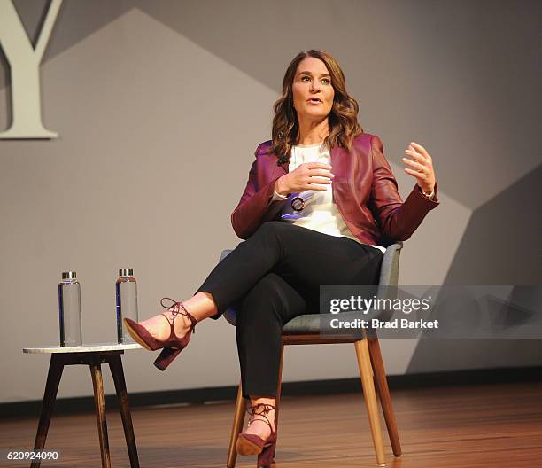 Philanthropist Melinda Gates speaks onstage during the Fast Company Innovation Festival 2016 - Melinda Gates & Facebook's Regina Dugan at Skirball...