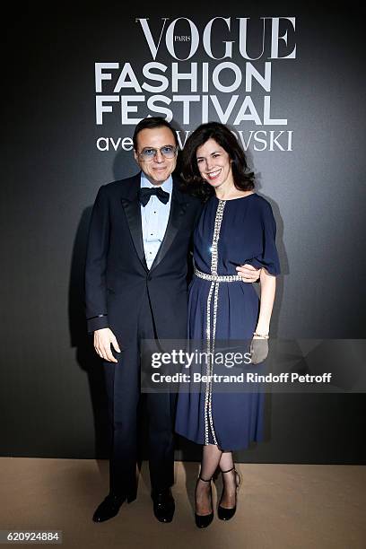 Musician Bertrand Burgalat and his wife Designer Vanessa Seward attend the Vogue Fashion Festival at Hotel Potocki on November 3, 2016 in Paris,...