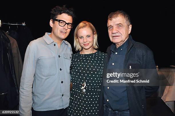 Manuel Rubey, Katharina Strasser and Klaus Rott pose during the 'Landkrimi' presentation in Vienna at ORF Studio 2 on November 3, 2016 in Vienna,...