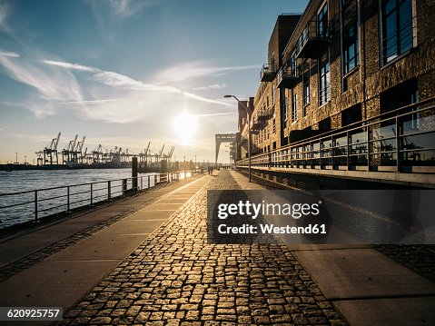 Germany, Hamburg, Sunset on harbour Germany, Hamburg, Sunset on harbour