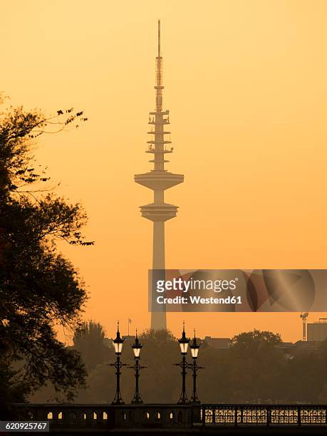 germany, hamburg, heinrich-hertz tower at sunset - heinrich hertz stock pictures, royalty-free photos & images