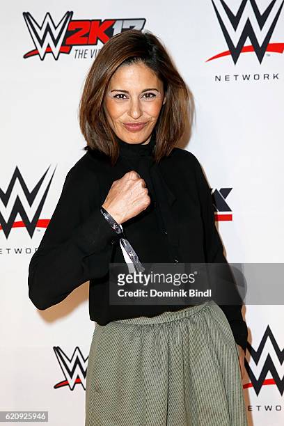 Funda Vanroy attends Tim Wiese's first WWE fight at Olympiahalle on November 3, 2016 in Munich, Germany.