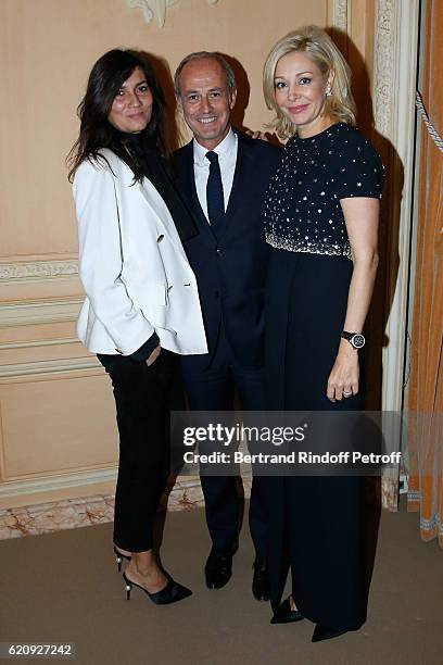Chief Editor of Vogue Paris Emmanuelle Alt, CEO Condenast France Xavier Romatet and CEO of Swarovski UK Ltd, Nadja Swarovski attend the Vogue Fashion...