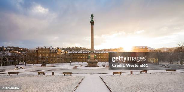 germany, stuttgart, schlossplatz, neues schloss and jubilee column in winter - stuttgart schloss ストックフォトと画像