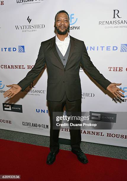 Erik LaRay Harvey arrives on the red carpet for the premiere of "The Charnel House" at Tower City Cinemas on November 3, 2016 in Cleveland, Ohio.