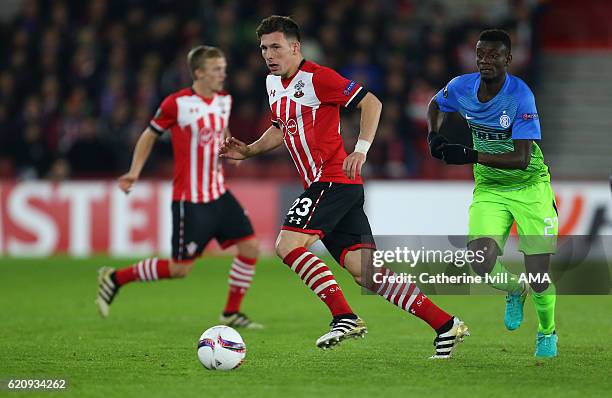 Pierre-Emile Hojbjerg of Southampton during the UEFA Europa League match between Southampton FC and FC Internazionale Milano at St Mary's Stadium on...