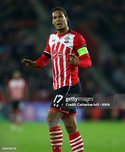 Virgil van Dijk of Southampton during the UEFA Europa League match between Southampton FC and FC Internazionale Milano at St Mary's Stadium on...