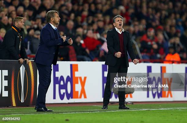 Claude Puel manager of Southampton during the UEFA Europa League match between Southampton FC and FC Internazionale Milano at St Mary's Stadium on...