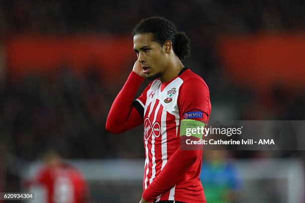 Virgil van Dijk of Southampton during the UEFA Europa League match between Southampton FC and FC Internazionale Milano at St Mary's Stadium on...