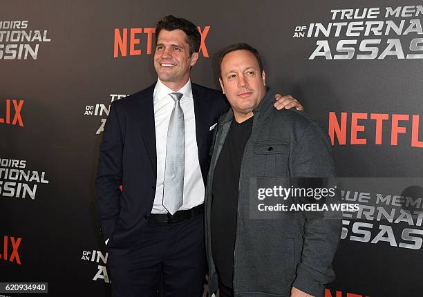 Jeff Wadlow and Kevin James attend the Netflix premiere of 'True Memoirs of An International Assassin' at AMC Lincoln Square Theatre on November 3,...