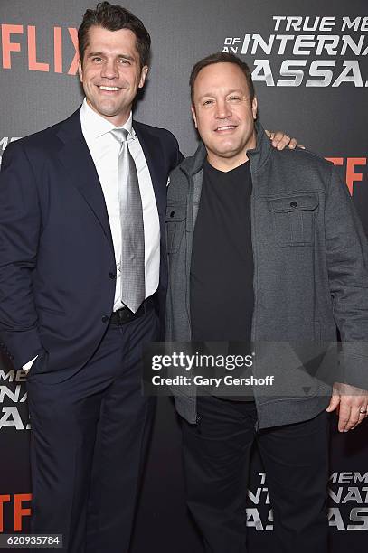 Writer/director Jeff Wadlow and actor Kevin James attend the "True Memoirs Of An International Assassin" New York premiere at AMC Lincoln Square...