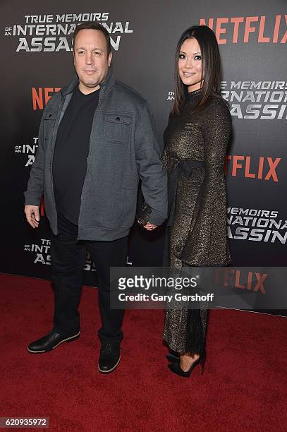 Actor Kevin James and wife Steffiana de la Cruz attend the "True Memoirs Of An International Assassin" New York premiere at AMC Lincoln Square...