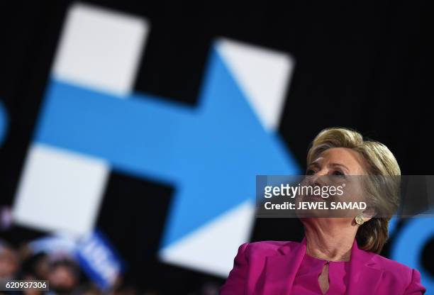 Democratic presidential nominee Hillary Clinton speaks during a campaign rally in Raleigh, North Carolina, on November 3, 2016.