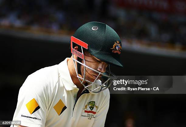 David Warner of Australia walks out to bat during day two of the First Test match between Australia and South Africa at WACA on November 4, 2016 in...