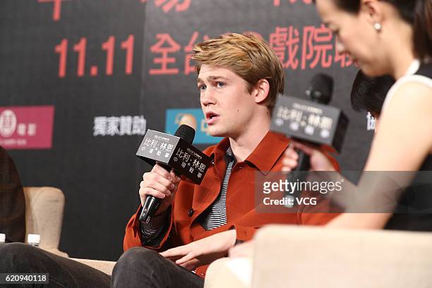 British actor Joe Alwyn attends the press conference of director Ang Lee's film "Billy Lynn's Long Halftime Walk" on November 3, 2016 in Taipei,...