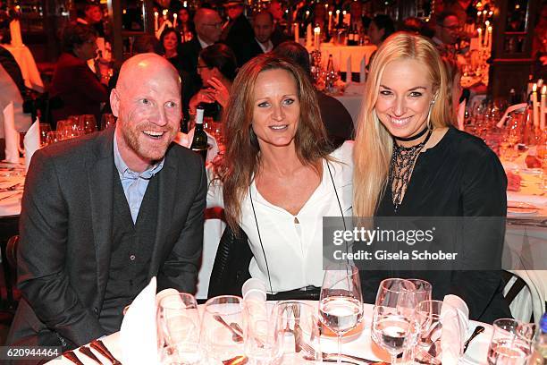 Matthias Sammer and his wife Karin Sammer and Sabine Lisicki during the VIP premiere of Schubeck's Teatro at Spiegelzelt on November 3, 2016 in...