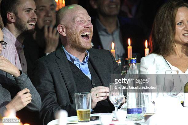 Matthias Sammer laughs during the VIP premiere of Schubeck's Teatro at Spiegelzelt on November 3, 2016 in Munich, Germany.