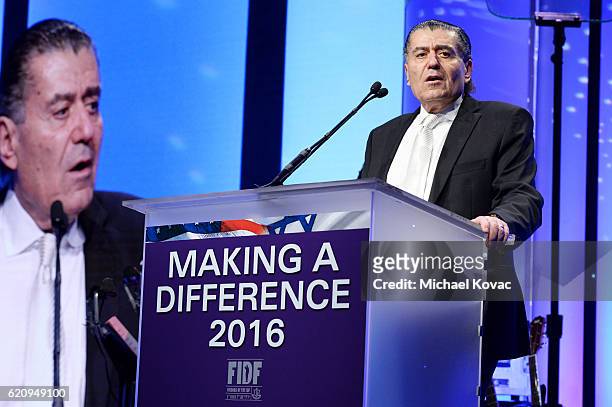 Co-chair Haim Saban speaks onstage during the Friends Of The Israel Defense Forces Western Region Gala at The Beverly Hilton Hotel on November 3,...