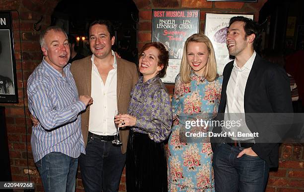 Steve Pemberton, Rufus Jones, Katherine Parkinson, Emily Berrington and Ralf Little attend the press night after party for "Dead Funny" at Joe Allen...