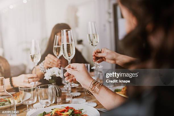 mature women having dinner party - skål tilldragelse som firas bildbanksfoton och bilder