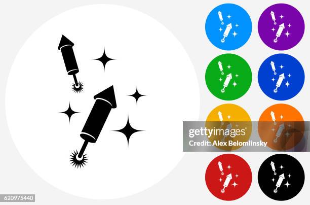 firecracker icon on flat color circle buttons - fire cracker isolated stock illustrations
