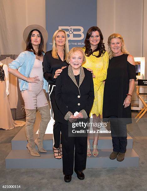 Actresses Jacqueline MacInnes Wood, Katherine Kelly Lang, Heather Tom, Alley Mills and Executive Producer Lee Phillip Bell pose for a photo at 'The...