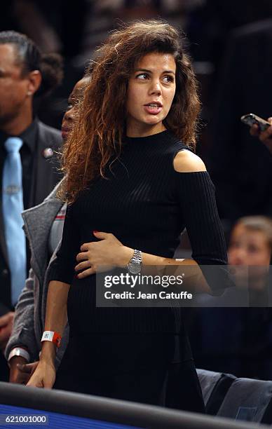 Noura El Shwekh, pregnant with Jo-Wilfried Tsonga of France attends his second round victory against Albert Ramos-Vinolas of Spain during the BNP...