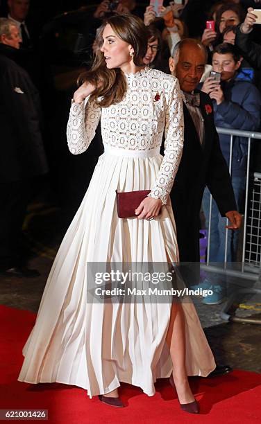 Catherine, Duchess of Cambridge, attends the UK Premiere of 'A Street Cat Named Bob' in aid of Action On Addiction at The Curzon Mayfair on November...