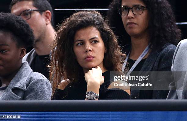 Noura El Shwekh, pregnant with Jo-Wilfried Tsonga of France attends his second round victory against Albert Ramos-Vinolas of Spain during the BNP...