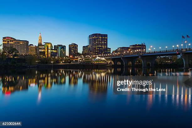 downtown hartford during dusk - connecticut stock pictures, royalty-free photos & images