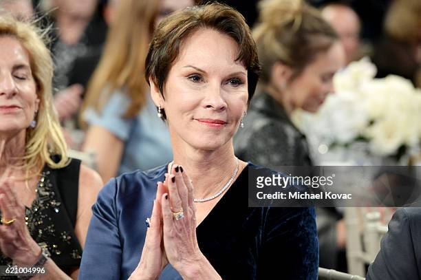 Co-chair Cheryl Saban speaks during the Friends Of The Israel Defense Forces Western Region Gala at The Beverly Hilton Hotel on November 3, 2016 in...